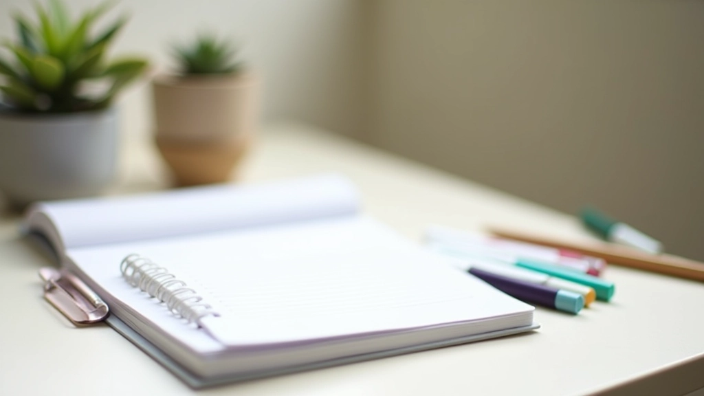 Wochenplaner auf einem Schreibtisch mit farbigen Stiften und Pflanze im Hintergrund